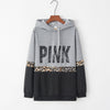 Autumn and Winter New European and American Fashion PINK Alphabet Printed Long Sleeve Leopard Patterned Sanitary Clothing