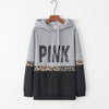 Autumn and Winter New European and American Fashion PINK Alphabet Printed Long Sleeve Leopard Patterned Sanitary Clothing