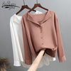 Casual Solid Female Shirts Outwear Tops 2019 Autumn New Women Chiffon Blouse Office Lady V-neck Button Loose Clothing 5104 50