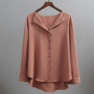 Casual Solid Female Shirts Outwear Tops 2019 Autumn New Women Chiffon Blouse Office Lady V-neck Button Loose Clothing 5104 50