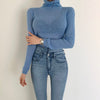 TWOTWINSTYLE White Korean Knitted Sweater For Women Turtleneck Long Sleeve Autumn Slim Pullover Female Clothing Fashion New 2019