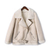 AOEMQ Retro New Lapel and Velvet Padded Fur One Coat Warm Fashion PU Leather Lamb Hair Motorcycle Clothing Bomber Jacket