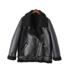 AOEMQ Retro New Lapel and Velvet Padded Fur One Coat Warm Fashion PU Leather Lamb Hair Motorcycle Clothing Bomber Jacket