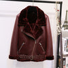 AOEMQ Retro New Lapel and Velvet Padded Fur One Coat Warm Fashion PU Leather Lamb Hair Motorcycle Clothing Bomber Jacket