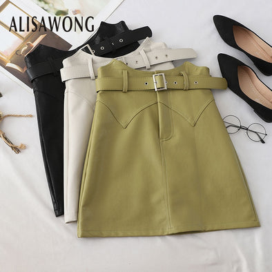 Women Slim High Waist Pu Skirt New 2019 Autumn With Belt Mini Leather Wrap Skirts Ladies Clothing