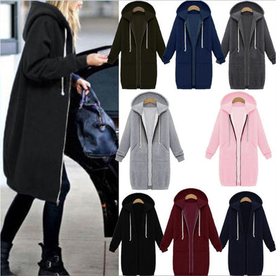High quality Women Casual Long Zipper Hooded Jacket Hoodies Sweatshirt Vintage Streetwear Plus Size Outwear Hoody Coat Clothing