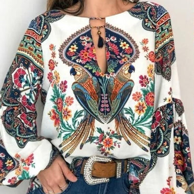 S-5XL Women Bohemian Clothing Blouse Shirt Vintage Floral Print Tops Ladie‘s Blouses Blusa Feminina Plus size блузка женская