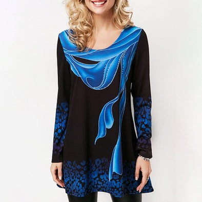Floral Print O-Neck Full Sleeve Woman's Blouses Size Plus 5XL Long Tops Loose Befree Black Female 2019 Fashion Clothing Ladies