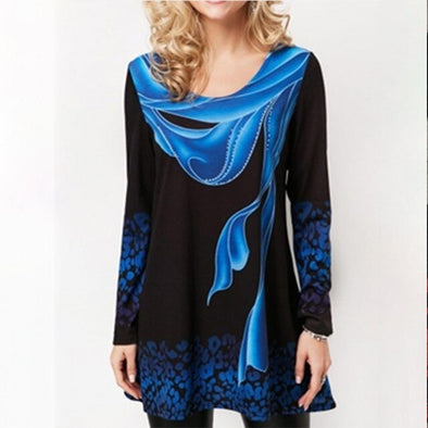 Floral Print O-Neck Full Sleeve Woman's Blouses Size Plus 5XL Long Tops Loose Befree Black Female 2019 Fashion Clothing Ladies