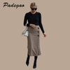 AEL Retro Female Hight Waist Asymmetry Woolen Midi Skirt Wrap New Plaid Women Clothing Vintage Fashion Jupe Longue Femme Slim