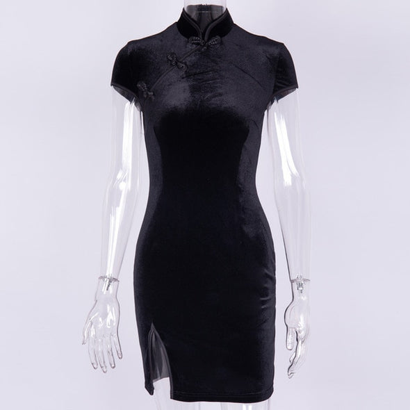 Gothic women's dress cheongsam chinese style skinny mini dress streetwear sexy vintage harajuku summer women clothing slim black